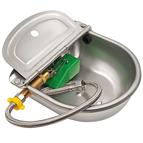 Automatic Dog Water Bowl with Brass Float Valve and Drain Hole | Stainless Steel Dog Water Dispenser Livestock Waterer for Chicken Cattle Pig Goat Big Dog