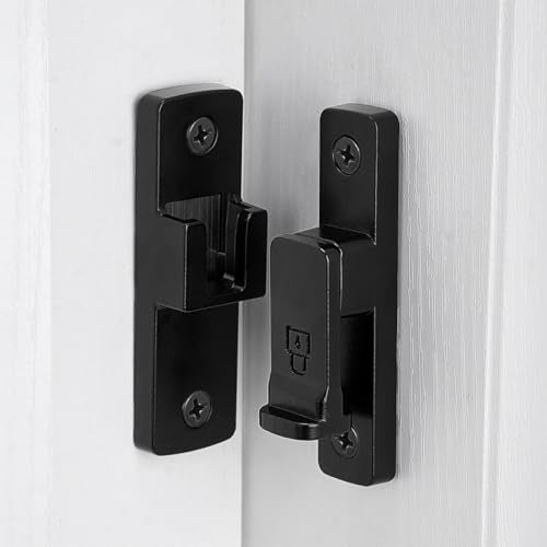 Black 90 Degree Barn Door Lock ，Right Angle Door Lock Latch | Zinc Alloy Flip Gate Latches,for bedroom,garage,balcony,barn,sliding door,bathroom,window,cabinet,drawer,pet enclosures - color: Black_90 Degree