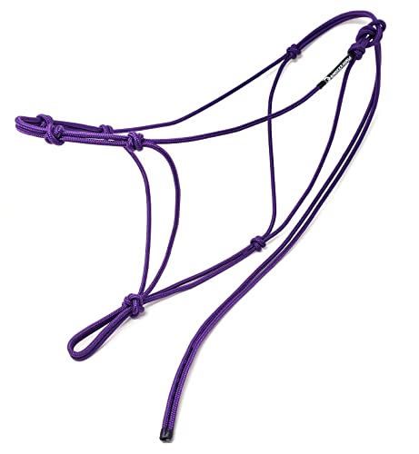 4 Knot Horse Rope Training Halter - 3/16" (5mm) Very Thin! Stiff Polyester Rope - color: Purple, size: Small