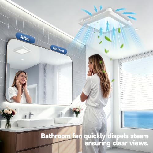 AHAWILL 80 CFM Ultra Quiet Bathroom Exhaust Fan with Light,1.0 Sones,5CCT Dimmable,Ceiling Opening 9'' x 9'',1000LM Ceiling Mount Bathroom Fan,Bathroom Vent Fan with Light,ETL & FCC - size: 8in