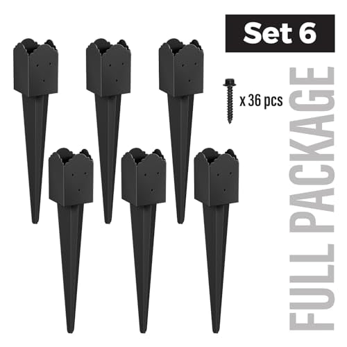 6 Pack 31.5"x4"x4" Heavy Duty Fence Post Anchor Ground Spike (S6) | Heavy Duty, Ground Spike, Outdoor Support Deck, Porch, Railing, Mailbox - size: 32IN