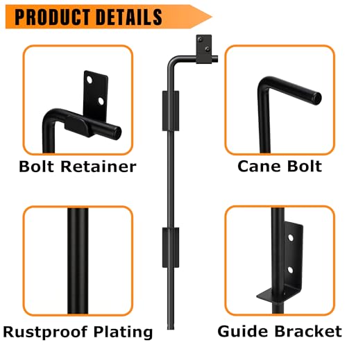12" Heavy Duty Cane Bolt Gate Drop Rod with Black Finish-Steel Gate Ground Latch Designed for Wood Metal Vinyl Gates or Double Doors Fence Applications-1 Pack - size: 12 Inch-1 Pack