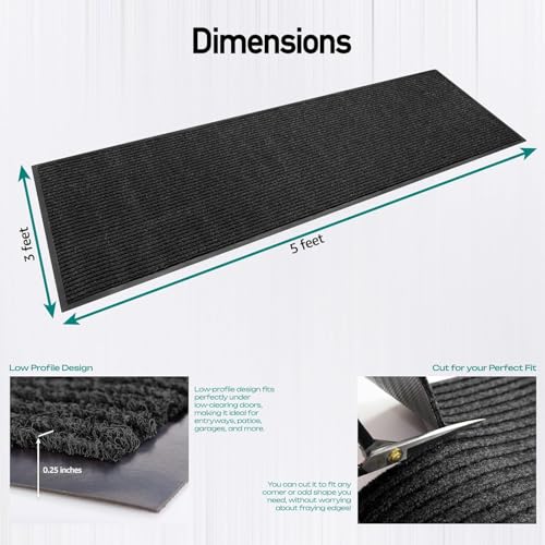 MaxMat® 4-Pack Extra Large Commercial Floor Mat, 3 x 5 Feet Heavy Duty, Waterproof, Low-Profile, Easy to Clean, Rubber Entry Mat (Black, 3 x 5 Feet - 4 Pack) - color: Black, size: 3 x 5 Feet - 4 Pack