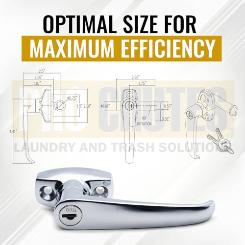 Trash Chute ADA L Handles and Laundry Chute Door Latch Plunger kit with V Spindle for Bottom & Side hinged Doors. Handicap Approved Universal Locking Chrome Handle Hardware Parts
