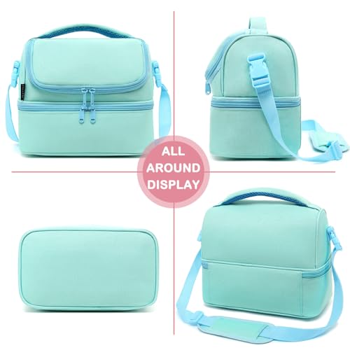 FlowFly Double Decker Cooler Insulated Lunch Bag Large Tote for Boys, Girls, Men, Women, With Adjustable Strap,Light Blue - color: Light#Blue