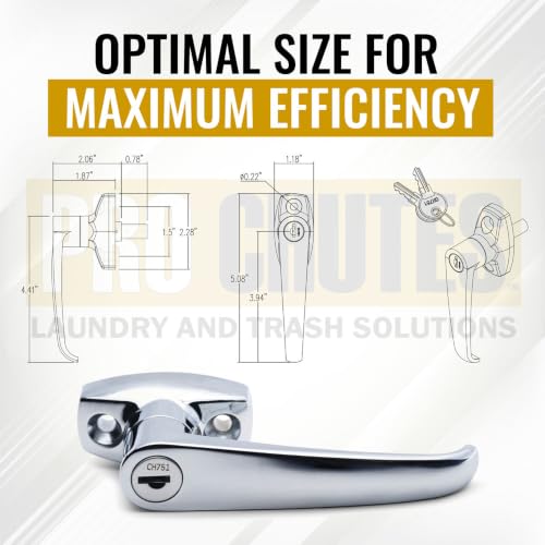 Trash Chute ADA L Handle - Universal Fit for Laundry and Linen Doors with V Spindle for Bottom & Side hinged Doors. Handicap Approved Universal Locking Chrome Knob Hardware Parts