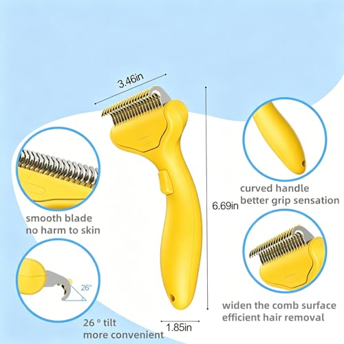 Undercoat Rake for Dogs & Cats, Deshedding Brush for Long haired Pets,Cat Brush for Shedding with Release Button,Best Dematting Comb&Deshedding Tool for Grooming (Lemon Yellow) - color: Lemon Yellow
