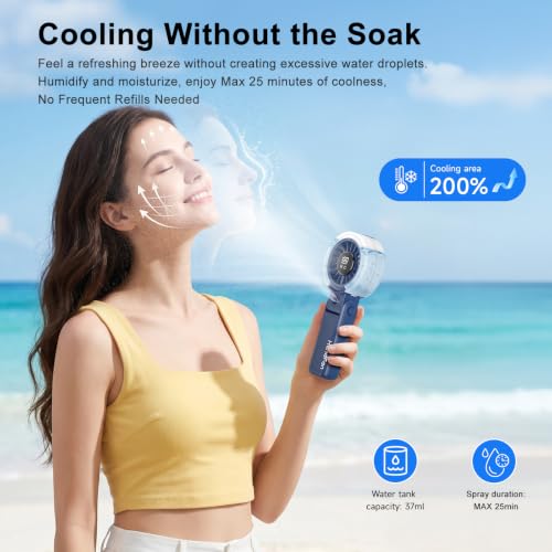 HandFan 4000mAh Handheld Turbo Misting Fan, 100 levels Adjustable High Speed Mister Fan, Portable Spray Water Mist Fans, Foldable Mini Hand Fans for Summer Beach Travel Concerts Disney(Royal Blue) - color: Royal Blue