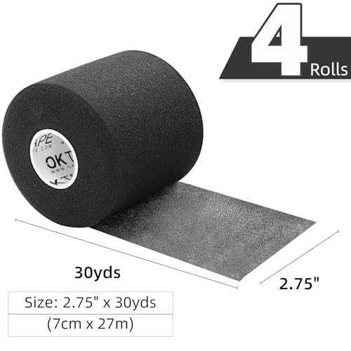 OK TAPE Pre Wrap Tape 4-Rolls 120 Yds Athletic Foam Underwrap for Sports | Soft, Breathable, Skin-friendly and Latex-free, Protect for Ankles Wrists Hands and Knees, 2.75 Inches - Black - color: Black, size: 2.75 Inch x 30 Yards