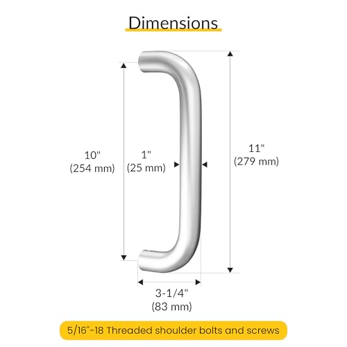 BRIXWELL Straight Back-to-Back Pull Handle Aluminum Material, Clear Anodized Finish, 11" Total Length, 10" Center-to-Center, 1" Diameter, 3-1/4" Projection - color: Clear Anodized, size: 11 Inch