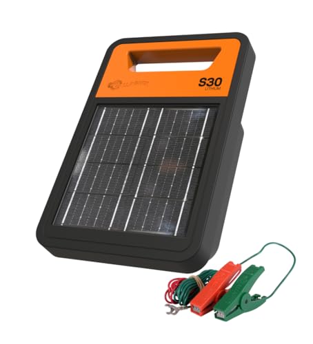 Gallagher S30 Solar Electric Fence Charger | Solar Fence Energizer for Cattle, Horses, Goats, Small Pastures, Predator Control | 4-Mile Typical 20-Mile Ideal Range | Solar Powered with Lithium Battery