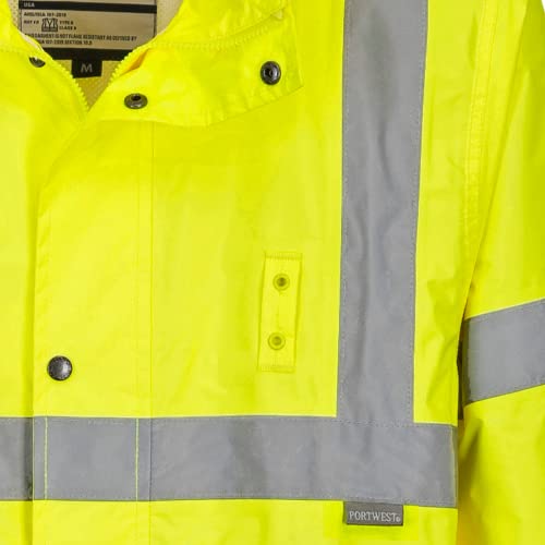 Portwest UH445 Men's Classic Raincoat Waterproof Hi Vis Reflective Long Rain Jacket ANSI Class 3 Yellow | Yellow, X Large, ANSI/ISEA 107 Class 3, Regular Fit, 100% Polyester, Inner Elasticated Cuff, 2 Side Zipper Pockets, Zip Front - color: Yellow, size: