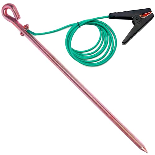 Grounding rod for earthing,Grounding Wire with Crocodile Clip for electric fences,generator,antennas (17.6 inch Ground Rod + 6.5ft Crocodile Clip Wire) - color: One grounding rod with 6.5ft cable