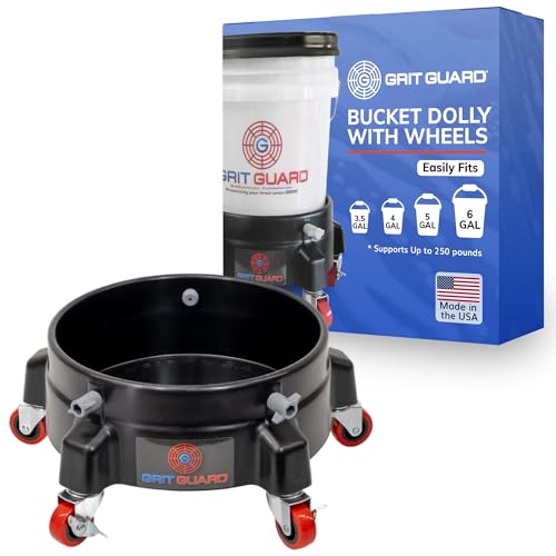 GRIT GUARD Bucket Dolly with Wheels - Rolling Detailing Wash Bucket with 5 Wheels and 2 Locking Casters Compatible with 2.5, 4, 5 and 6 Gallon Buckets (Black, 2" Red Casters) - Made in the USA - color: Black, size: 2" Red Casters
