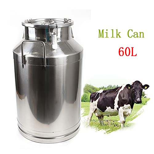 1 mm Thickened Stainless Steel Milk Can Large Liquid Container Storage,Stainless Steel Milk Bucket With Sealing Lid and Carry Handle,for Wine, Oil Storage Transport (60L/15.9 Gal) - size: 60L/15.9 Gal