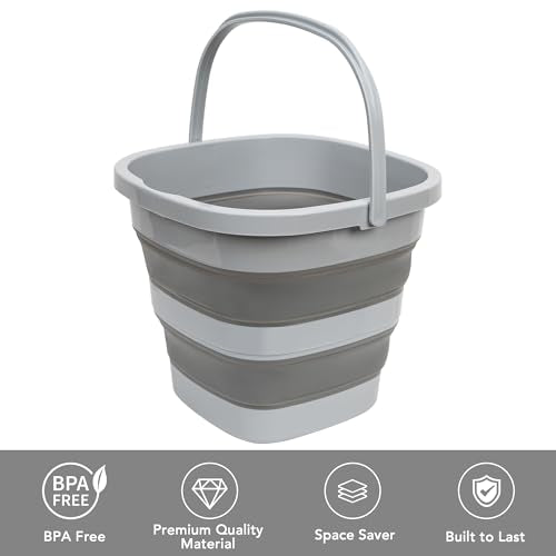 Collapsible Bucket, 2.6 Gallon 10L Mop Bucket for Cleaning, Car Washing, Portable Plastic Tub for Camping, RV, Beach, Fishing, Garden, Indoor and Outdoor Space Saving Wash Basin Ice Buckets - color: All Grey, size: 10L