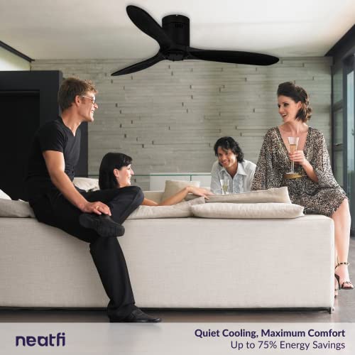 Neatfi 60" Ceiling Fan No Light – 3 Solid Wood Blades, Quiet DC Motor | 6-Speed Modern Flush Mount Low Profile Ceiling Fan with Remote | Bedroom, Living Room, Kitchen (Black, 60 Inches) - color: Black, size: 60 Inches