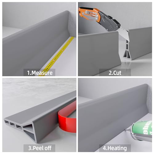 Raycity 3"H Shower Threshold Water Dam, Shower Water Guard, 118 Inch, Gray | Silicone Rubber Water Stopper for Walk in Shower, Water Barrier, Prevent Leaks, Suitable for Bathroom, Kitchen - color: Gray, style: 118 inch