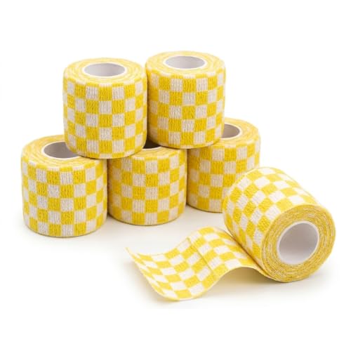 6 Pack Self Adhesive Bandage Wrap,Vet Wraps,2" X 5 Yards Elastic Cohesive Bandage Wraps,Yellow White - color: Yellow White, size: 2IN - 6Pack