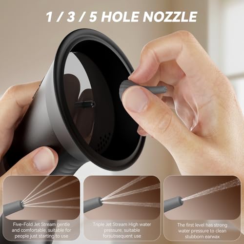 Ear Wax Removal, Electric Ear Cleaner, Ear Cleaning Kit-12 Nozzles | Safe Efficient Comfortable Pressure Modes, Upgraded Ear Wax Cleaner Irrigation Flushing System with Wastewater Recovery