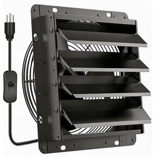 HG Power Upgraded 14 Inch Shutter Exhaust Fan, 882CFM High-Speed Vent Fan, 1400RPM Wall Mounted Attic Fan with Steel Mesh Screen for Shed, Garage, Greenhouse Ventilation, Black - size: 14 Inch Upgrade