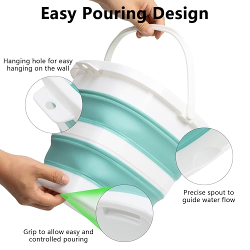 Collapsible Bucket, 2.6 Gallon 10L Mop Bucket for Cleaning, Car Washing, Portable Plastic Tub for Camping, RV, Beach, Fishing, Garden, Indoor and Outdoor Space Saving Wash Basin Ice Buckets - color: Green, size: 10L