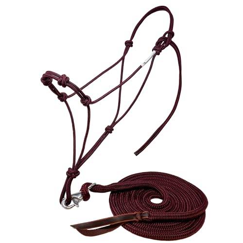 Four Knot Rope Halter and 12 Foot Lead Rope Training Set (Burgundy, Small) - color: Burgundy, size: Small