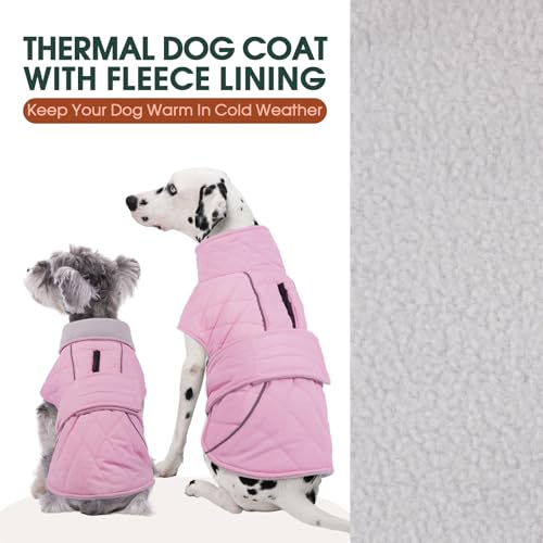 Kuoser Dog Winter Coat Waterproof Dog Snow Jacket, Warm Fleece Lined Pet Turtleneck Snowsuit Puppy Cold Weather Coats with Harness Hole, Adjustable Winter Vest for Medium Large Dogs, Pink, L - color: Pink, size: Large (Chest: 52 - 62CM / 20.47" - 24.4")