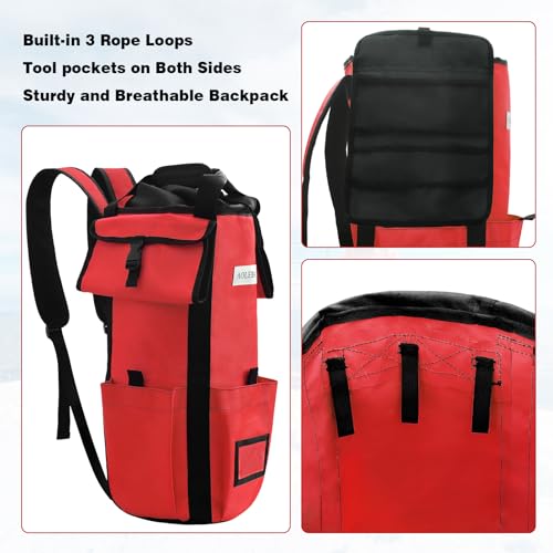 AOLEBA Arborist Rope Storage Bag Tree Climbing Rock Rope Bucket Backpack Rope Storage Bag Large Capacity 1680D Thicken Nylon Material with Hand Straps, Side Pockets - color: Red