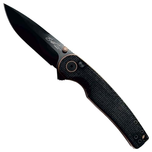 Ruck & River Savannah Folding Knife, Bohler K110 Steel, Button Lock EDC | Canvas Micarta Handle, Ambidextrous Pocket Clip, Camping Knife for Men, 3.25in Blade, Ball Bearing Pivot, Carry Case