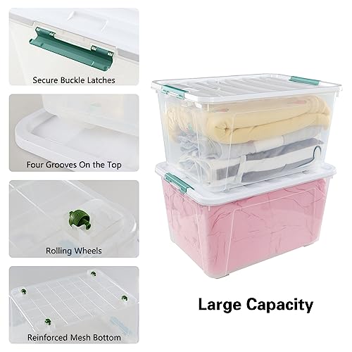 Gloreen Large Organizing Bin with Wheel 4 Packs, 85 QT Lidded Storage Box | Plastic Latching Container For Home Garage RVs - size: 85 Quart, 4 Packs