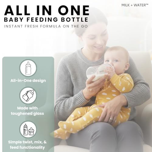 MILK & WATER Glass All-in-One Baby Bottle with Anti Colic Nipple - color: Olive Green