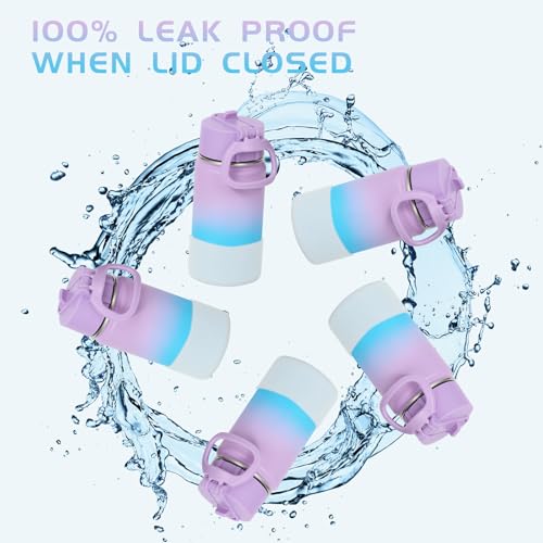 Volhoply 14oz KIds Stainless Steel Insulated Leakproof Water Bottle with Straw Lid and Silicone Boot,BPA-Free Easy Use for Boys&Girls,Double Wall Vacuum Bottles(Lavender Blue,1) - color: Lavender Blue