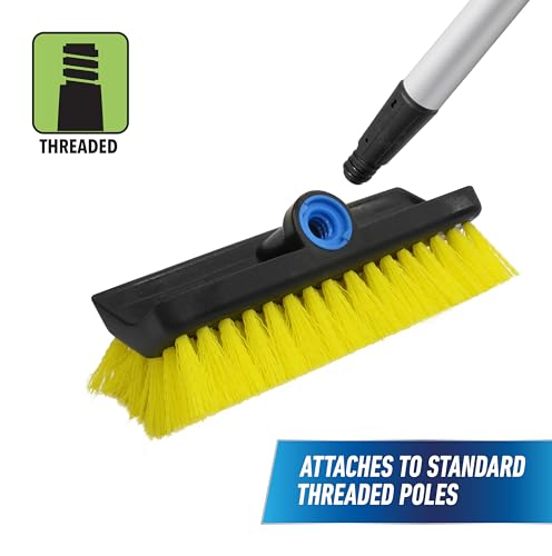 Unger Hydropower Lock-On 10" Bi-Level Scrub Brush | Dual-level bristles for deep scrubbing; ideal for garage, driveway, deck, concrete & brick - size: 10 inches (Pack of 1), style: Multi-Angle Scrub Brush
