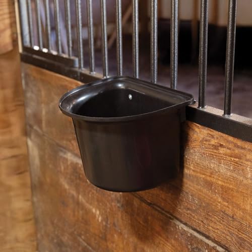 Schneiders Portable Hook-Over Horse Feed Bucket - 16 Quarts & Durable Stall, Fence or Rail Mounted Grain Feeder for Horse, Farm and Barn Use | Color Black