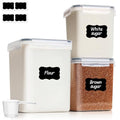 ComSaf Airtight Flour and Sugar Container 2.6Qt & 5.5Qt 3Pack, Wide Mouth | Plastic Food Storage Canister with Lid, Flour Sugar Cereal Rice Oats, Pantry Kitchen, Stackable Baking Supplies, Label, Scoop - size: 5.5Qt/2.6Qt-Square