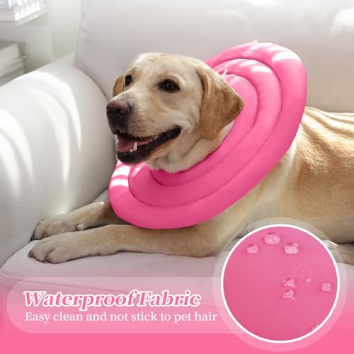 IDOMIK Dog Recovery Collar, Waterproof Soft Dog Cone After Surgery | Comfy Protective Elizabethan Collar Alternative for Dogs Cats, Adjustable Pet Neck Donut Cone Anti-Licking Wounds,Rose,M - color: Rose Red, size: M