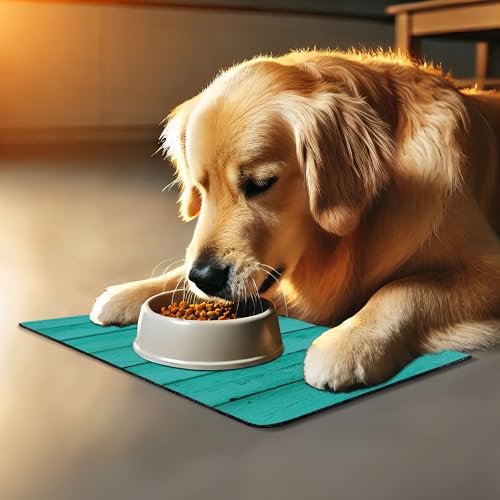 Lunarable Mint Pet Mat for Food and Water, Old Wood Rustic Oak Plank Background with Vertical Striped Vivid Woods Farm Barn Image, Non-Slip Rubber Mat for Dogs and Cats, 18" X 12", Green - color: Green