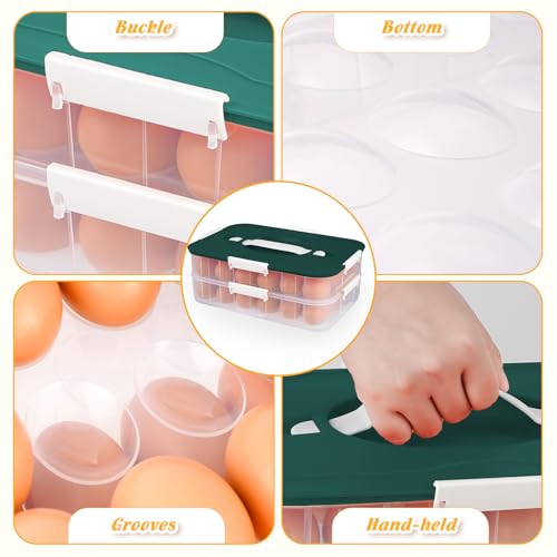 2-Layer Deviled Egg Containers with Lid,36 Slots Deviled Egg Tray Carrier | with Handle and Deviled Egg Injector Piping Tool Portable Egg Storage Carrier Tray Platter for Party Picnic Travel (green) - color: green