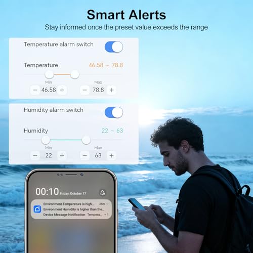 eMylo WiFi Indoor Outdoor Thermometer Hygrometer with 3 Remote Sensors | Temperature Humidity Monitor with Large LCD Display, App Alerts, 426 ft Range for Home, Greenhouse, Baby Room & Wine Cellar