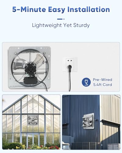 KEN BROWN 12 Inch Shutter Exhaust Fan Wall Mounted,Aluminum with 1.65 Meters Power Cord Kit,High Speed 1450CFM,Vent fan for Commercial,Greenhouse,Attic,Shed,Shop - size: 12 Inch