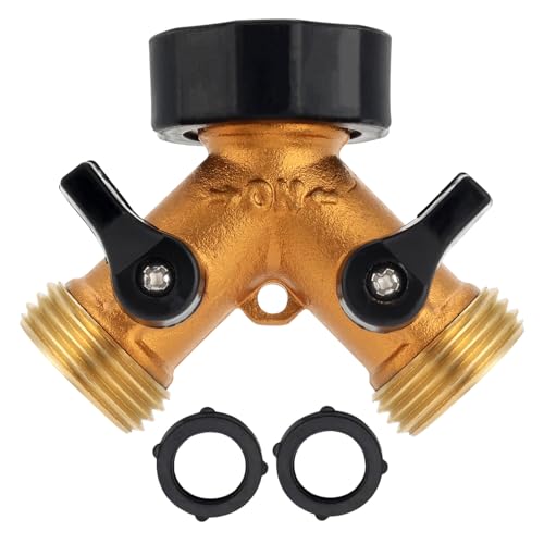 Brass Hose Y Connector Brass Garden Hose Adapter, Garden Hose Splitter 2 Way Heavy Duty, Hose Bib Splitter with 2 Extra Rubber Washers - style: 2 Way-1PC