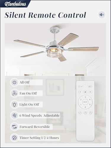 Fanbulous 52 Inch Farmhouse Ceiling Fan with Light and Remote App, Silver | Quiet DC Motor, 6-Speed Reversible, White & Wood Finish Blades, Downrod Mount for Bedroom & Living Room - color: Brushed Nickel