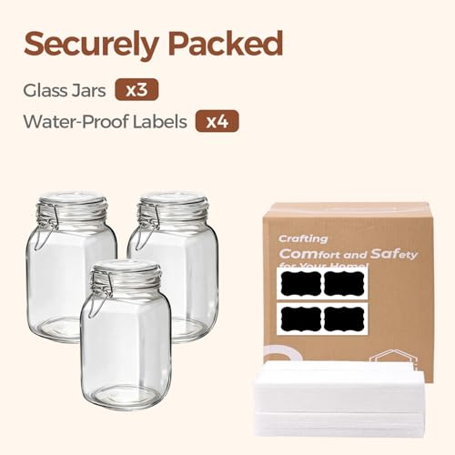 ComSaf Square Glass Jars with Airtight Lids 51 oz 3 Pack Wide Mouth | Flour sugar rice, Kimchi pickling, Sourdough pickling, Pantry organization, Dry food storage, Kitchen storage canister - size: 51oz*3