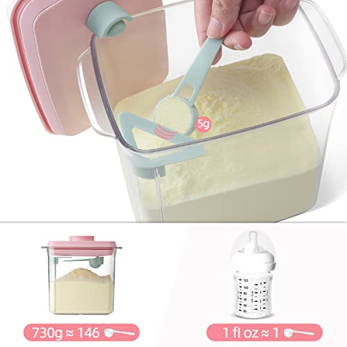 Formula Container - 1700ml Airtight Formula Dispenser One Button Handy Milk Powder Container BPA-Free Storage Containers with Scoop and Scraper Transparent 730g - color: 1700ml Pink