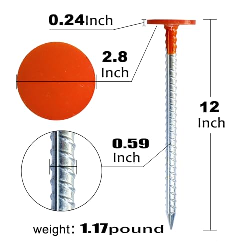 Rebar Survey Marker Stakes, 12 Inch Long - 1.35 LB Heavy Duty, Hi-Vis Orange (2 Pack) Building line Marker Posts are Suitable for Paving Stones, Gardens, Lawn Edges, and Weed barriers