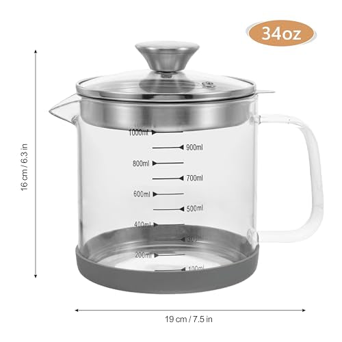 34oz Glass Oil Strainer Container with Fine Mesh Strainer for Bacon Grease, Nut Milk, Soy Milk, Tea Residues and All Purpose Straining (1L)