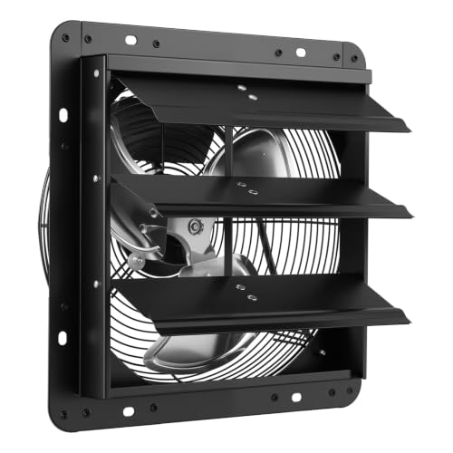 VEVOR 12 inch Shutter Exhaust Fan Wall-Mount Variable Speed Temperature, Automatic Louvers Sturdy Steel Housing, Low Noise, Ventilation and Cooling for Attic, Garage, Barn, Greenhouse, Workshop - size: 12 Inch