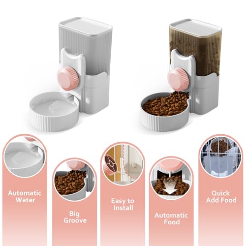 Hanging Cage Auto Pet Food Bowl Water Bottle Dispenser, 1L, Pink | Auto Gravity Pet Feeder and Waterer Set, Kennel Feeding Station, Crate Feeder Dish, For Rabbit Puppy Cats Ferret - color: Pink
