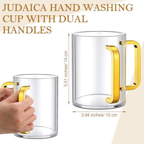 Dingion Judaica Hand Washing Cup for Netilat Yadayim,Clear, Gold Handle | Clear Acrylic Judaica Hand Washing Cup Stable Dual Gold Handles 5 Inch Netilat Yadayim Cup Traditional Jewish Ritual Kohanim - color: Clear, Gold Handle